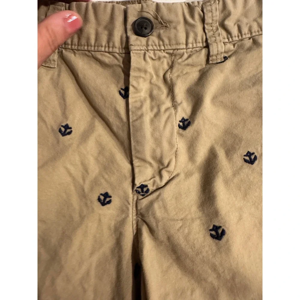 Gap Khakis Mens 31 Tan‎ Chino Shorts Navy Embroidered Anchor Nautical Classic